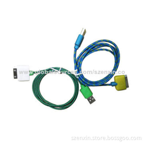 Fabric Data Cable for 30 Pin, iPhone 4/4s, Charging and Sync